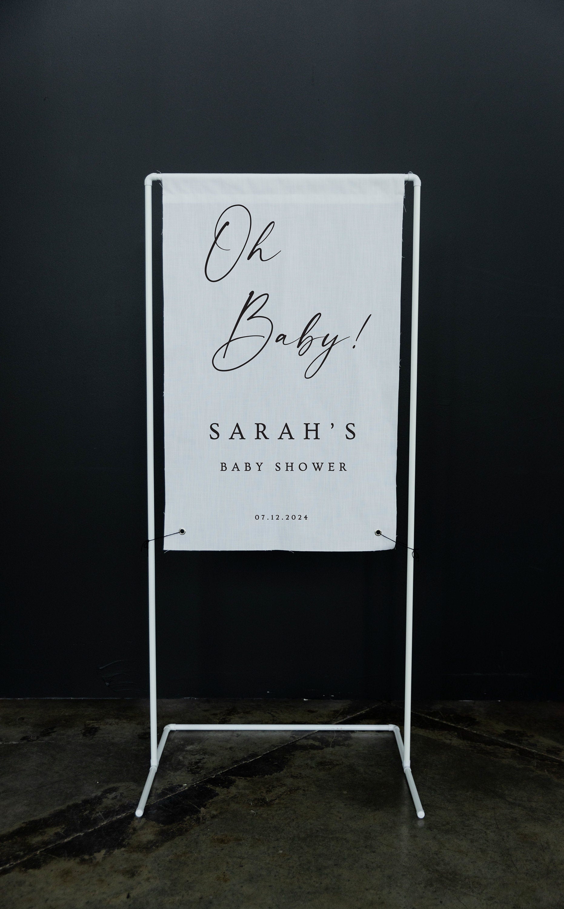 Fabric Oh Baby Sign Modern Baby Shower Sign Fabric Linen Custom Hello Baby Sign Welcome Baby Decor Shower Sign