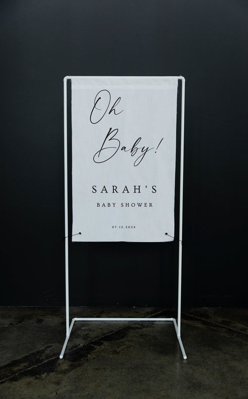 Fabric Oh Baby Sign Modern Baby Shower Sign Fabric Linen Custom Hello Baby Sign Welcome Baby Decor Shower Sign